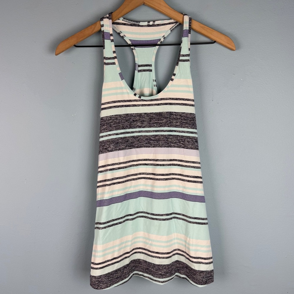 Lululemon Cool Racerback‎ Tank Top Shirt Women's 6 White Striped Sleeveless